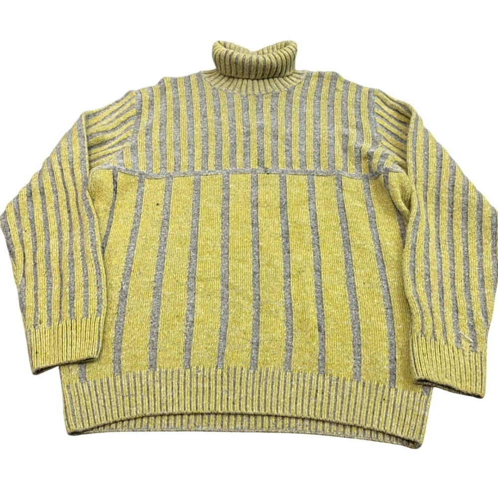Umberto Vallati Sweater Mens 50 Green Grey Striped Turtleneck‎ Made In Italy